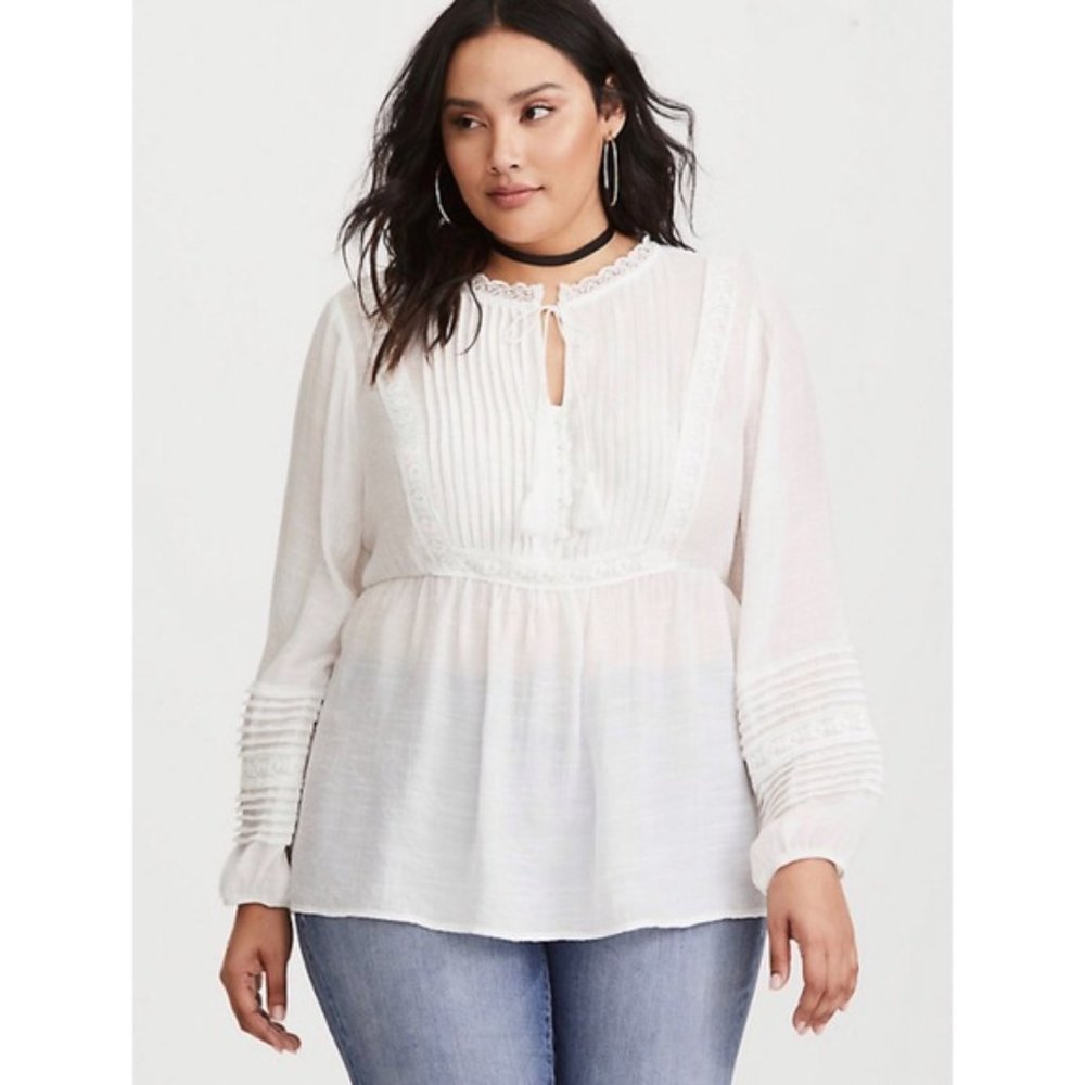 Torrid Blouse Boho Lace  Flowy Sheer Tunic Top Size 0
